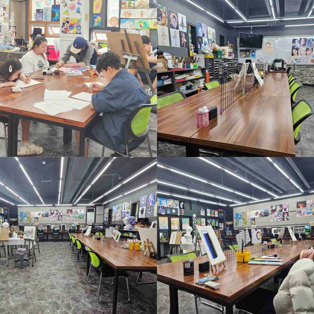 동탄 가우디미술학원 초중등 손그림 수업 공간 – 학교 미술 수행평가 대비 교실 전경